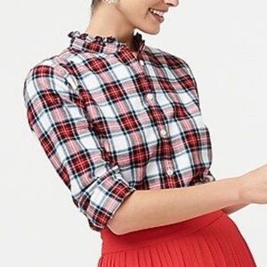 J. Crew Factory red plaid ruffle neck button down shirt, size 2X
